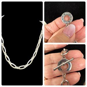 Monet Vintage Fashion Signed Silver Tone chain Necklace choker Toggle Hook
